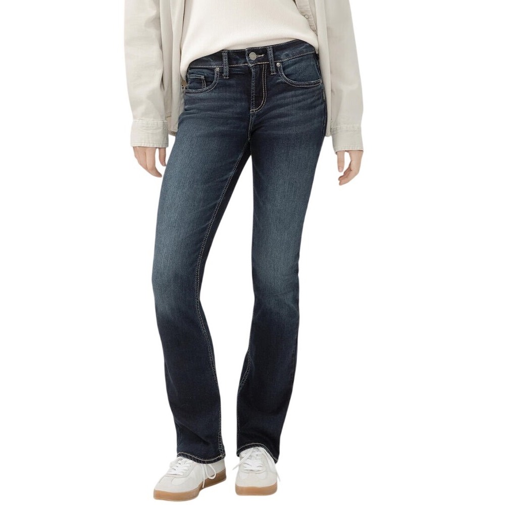 Silver Jeans Co Womens Suki Mid Rise Slim Bootcut Jeans Dark Wash Denim Size 18